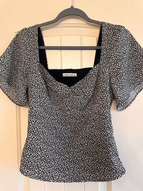 Abercrombie & Fitch Black and White Micro Dot Cowl Neck Top